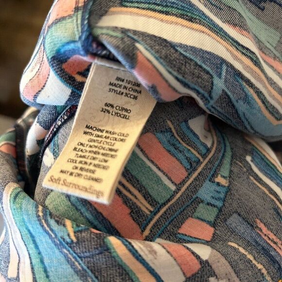 SOFT SURROUNDINGS Multicolor Sailboat Button-Up Long Sleeve Petite Large Cupro - Picture 7 of 7